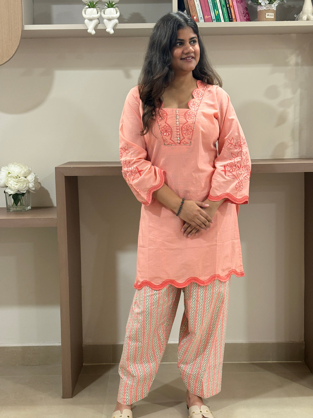 Gul – Peach Floral Embroidered Co-ord Set
