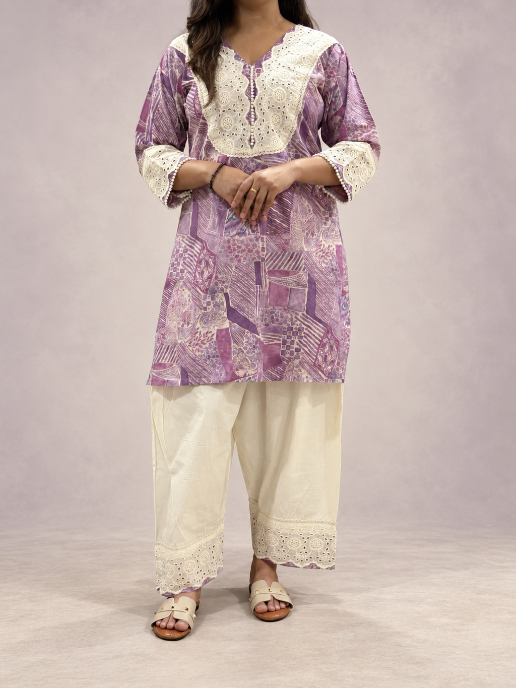 Lavanya – Lavender & White Cutwork Co-ord Set