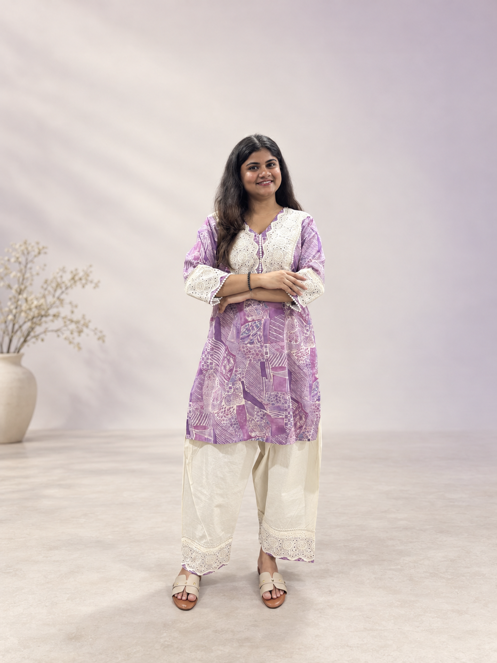 Lavanya – Lavender & White Cutwork Co-ord Set