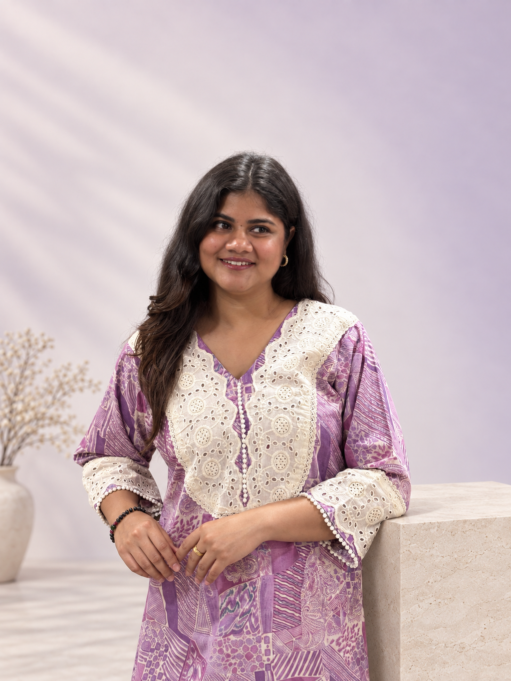 Lavanya – Lavender & White Cutwork Co-ord Set