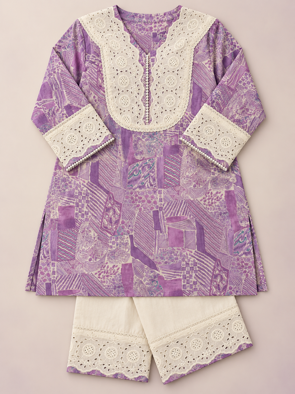 Lavanya – Lavender & White Cutwork Co-ord Set