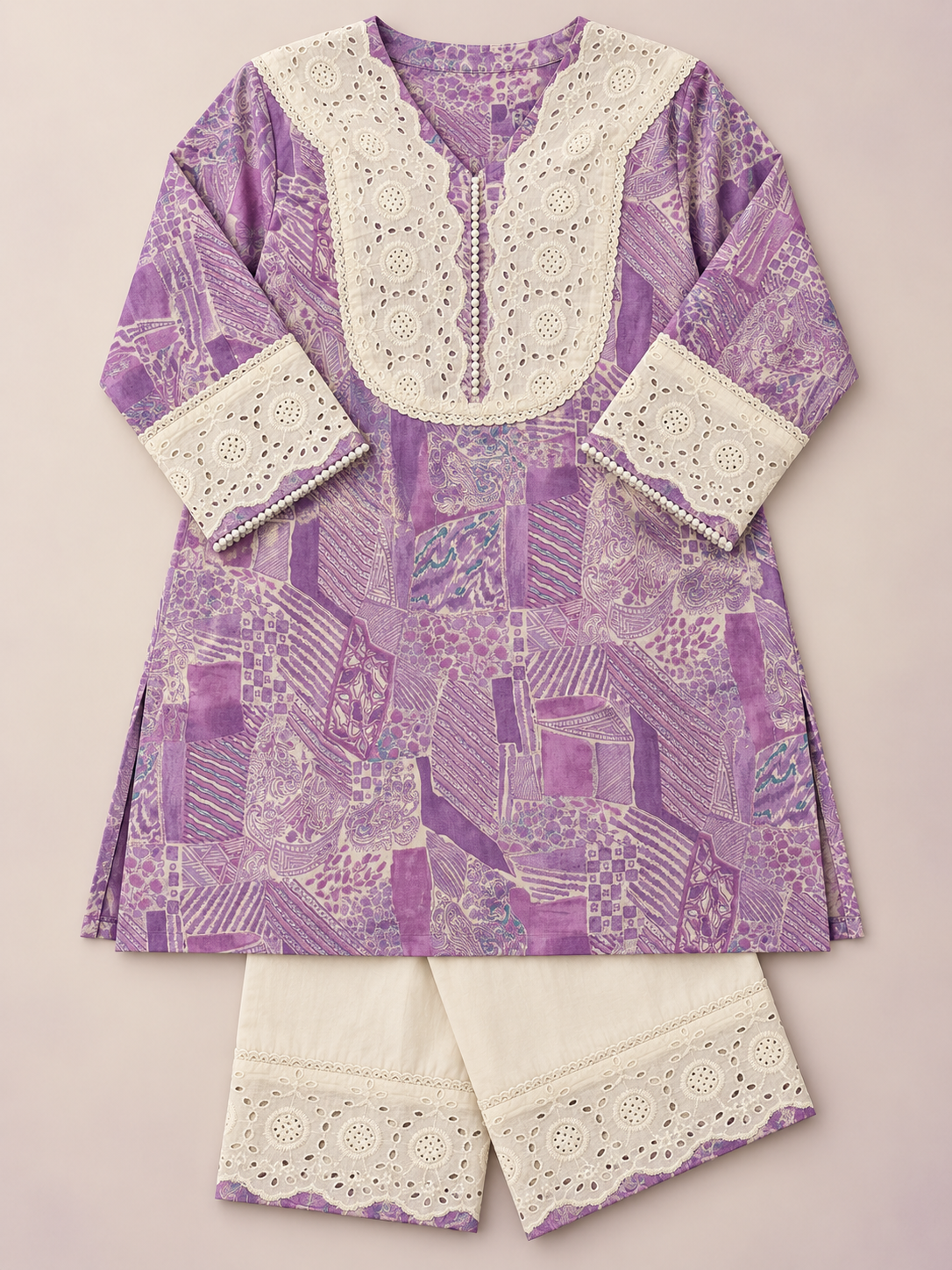 Lavanya – Lavender & White Cutwork Co-ord Set