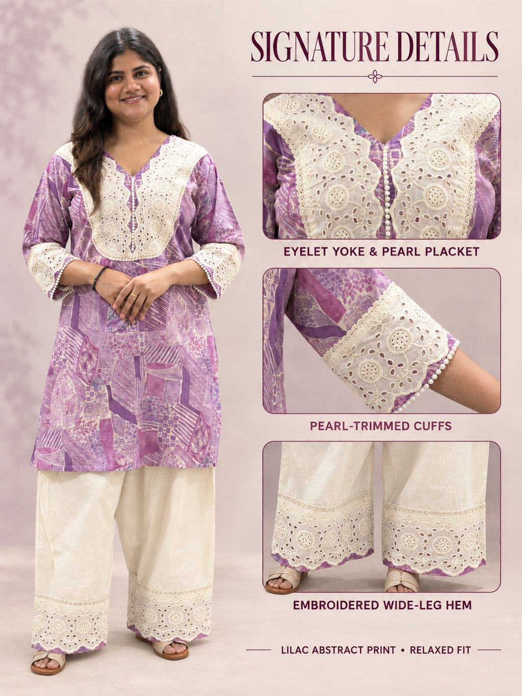 Lavanya – Lavender & White Cutwork Co-ord Set