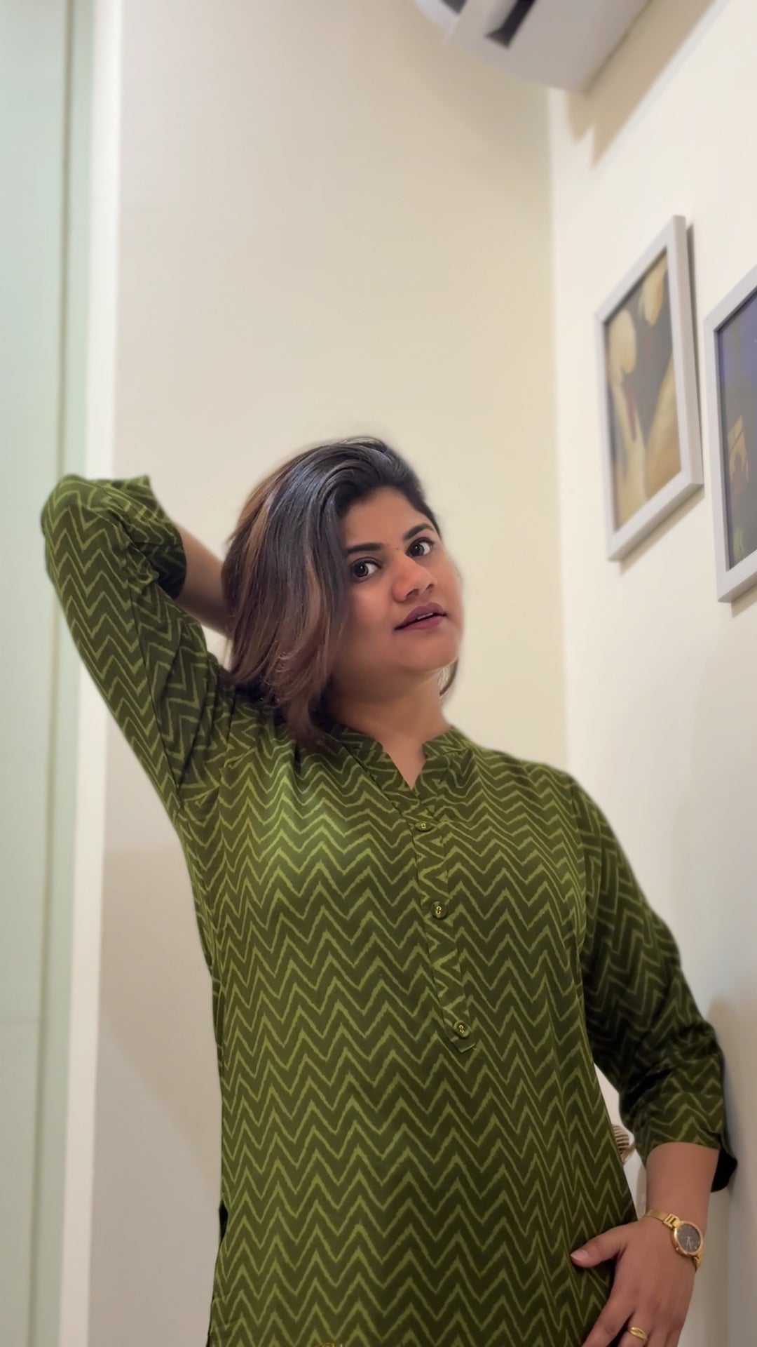 Nayantara – Olive Green Zig-Zag Print Cotton Co-ord Set