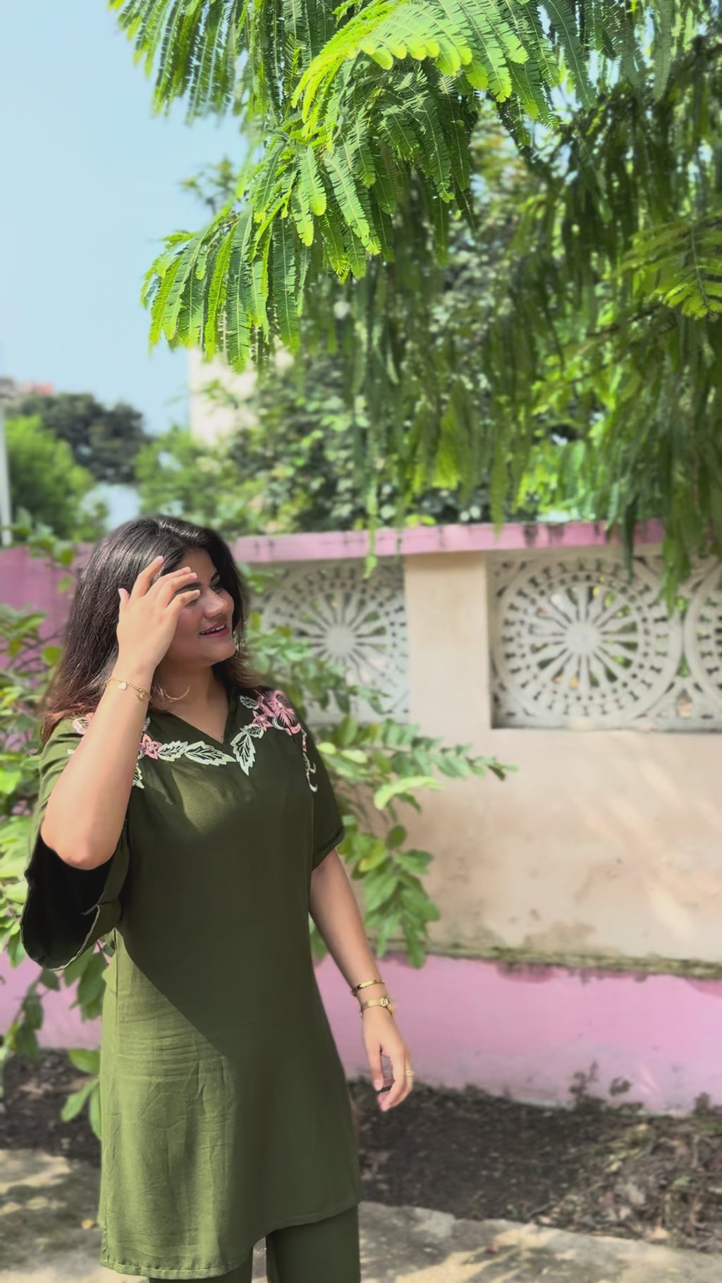 Meher – Olive Green Floral Embroidered Cotton Co-ord Set